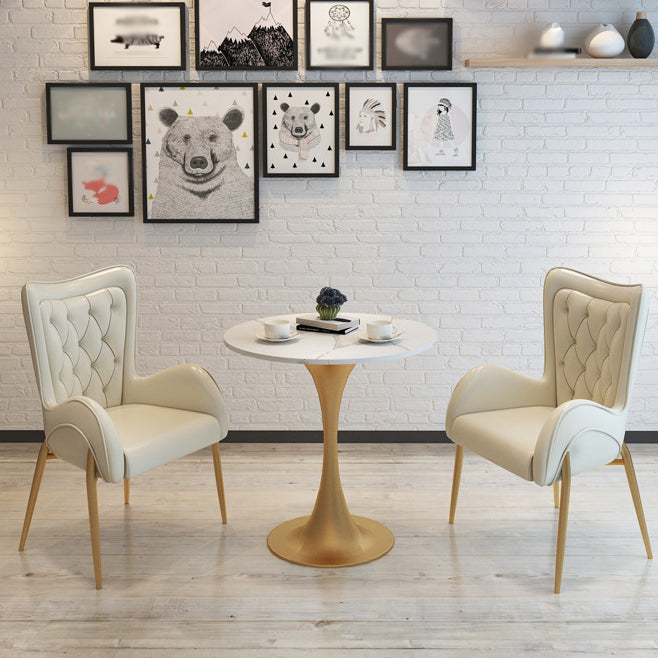 1/3/4/5 Pcs Metal Glam Dining Room Set with Round Table Dinette Set 3 Pieces: Table, 2 White Chairs Clearhalo 'Dining Room Sets' 'Dining Tables & Seating' 'dining_room_set' 'furn' 'furn_dining_room_set' 'Furniture' 'furniture_dining_room_set' 'Kitchen & Dining Furniture' 'kitchen&dining_furn' 'kitchen' 4458891