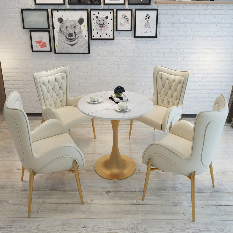1/3/4/5 Pcs Metal Glam Dining Room Set with Round Table Dinette Set 5 Pieces: Table, 4 White Chairs Clearhalo 'Dining Room Sets' 'Dining Tables & Seating' 'dining_room_set' 'furn' 'furn_dining_room_set' 'Furniture' 'furniture_dining_room_set' 'Kitchen & Dining Furniture' 'kitchen&dining_furn' 'kitchen' 4458895