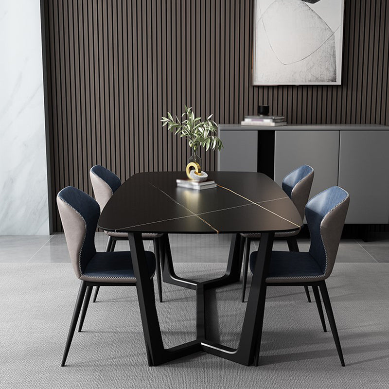 Contemporary 1/5/7 Pieces Dining Set Black Sintered Stone Dining Furniture 5 Pieces: Table, 4 Blue Chairs Clearhalo 'Dining Room Sets' 'Dining Tables & Seating' 'dining_room_set' 'furn' 'furn_dining_room_set' 'Furniture' 'furniture_dining_room_set' 'Kitchen & Dining Furniture' 'kitchen&dining_furn' 'kitchen' 4458922