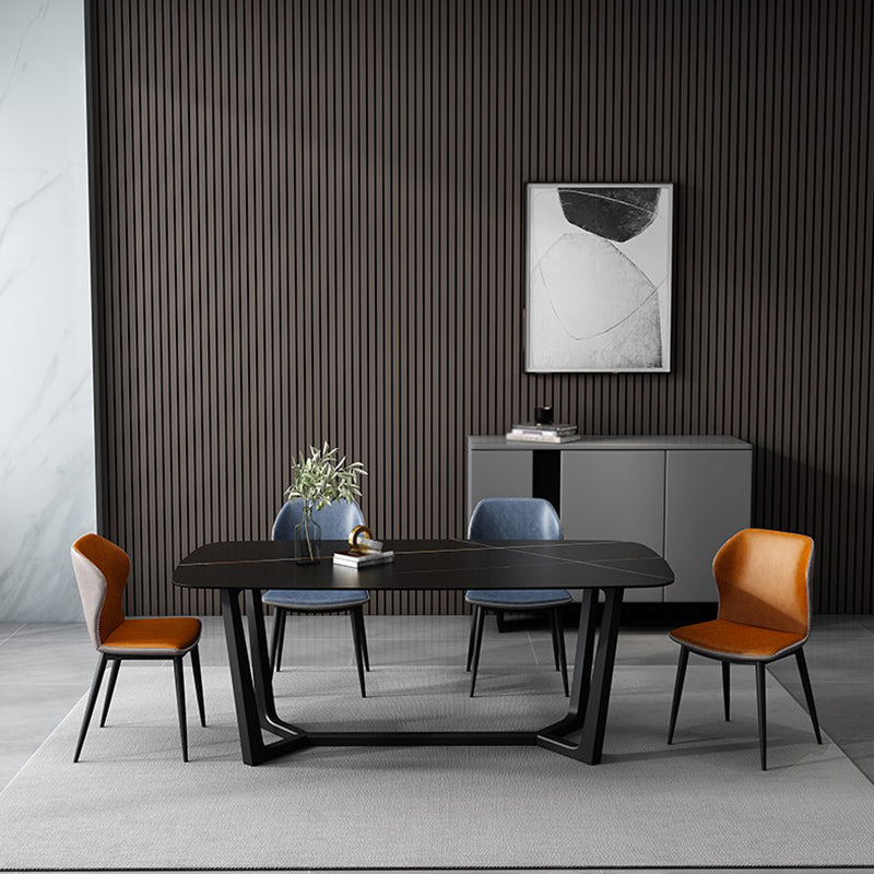 Contemporary 1/5/7 Pieces Dining Set Black Sintered Stone Dining Furniture 5 Pieces: Table, 2 Blue+2 Orange Chairs Clearhalo 'Dining Room Sets' 'Dining Tables & Seating' 'dining_room_set' 'furn' 'furn_dining_room_set' 'Furniture' 'furniture_dining_room_set' 'Kitchen & Dining Furniture' 'kitchen&dining_furn' 'kitchen' 4458924