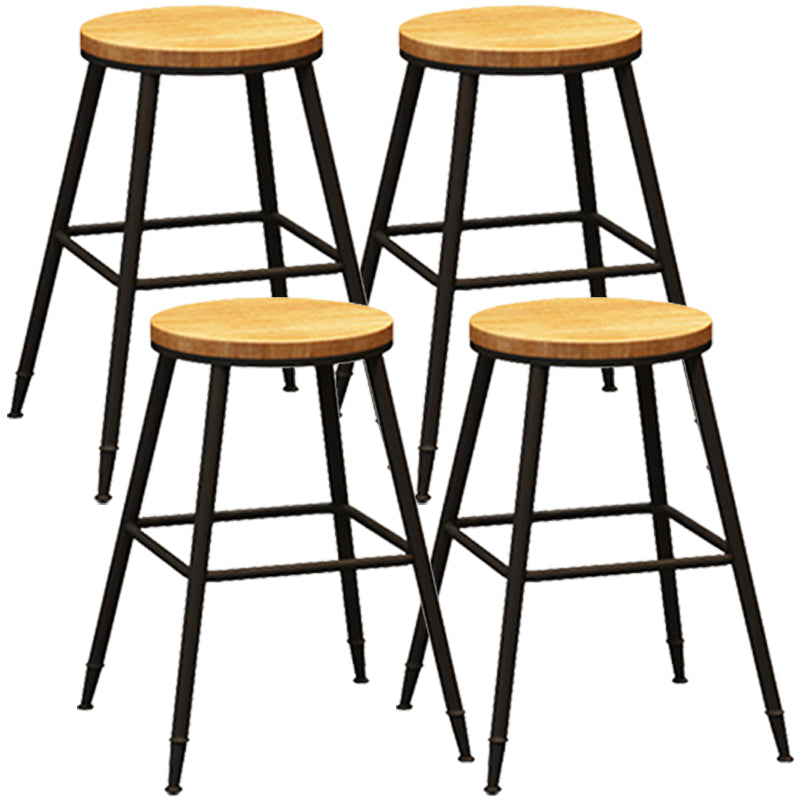 Contemporary Metal Solid Wood Barstool Indoor Bar Stool with Footrest Wood 4 Piece Set Short Stool(18"H) Clearhalo 'Bar Furniture' 'Bar Stools' 'bar_stools' 'furn' 'furn_bar_stools' 'furniture_bar_stools' 'Kitchen & Dining Furniture' 'kitchen&dining_furn' 'kitchen' 'kitchen_furn' Furniture' 4462516