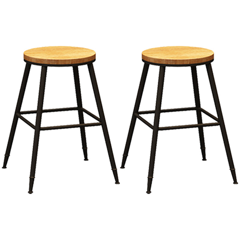 Contemporary Metal Solid Wood Barstool Indoor Bar Stool with Footrest Wood 2 Piece Set Short Stool(18"H) Clearhalo 'Bar Furniture' 'Bar Stools' 'bar_stools' 'furn' 'furn_bar_stools' 'furniture_bar_stools' 'Kitchen & Dining Furniture' 'kitchen&dining_furn' 'kitchen' 'kitchen_furn' Furniture' 4462520