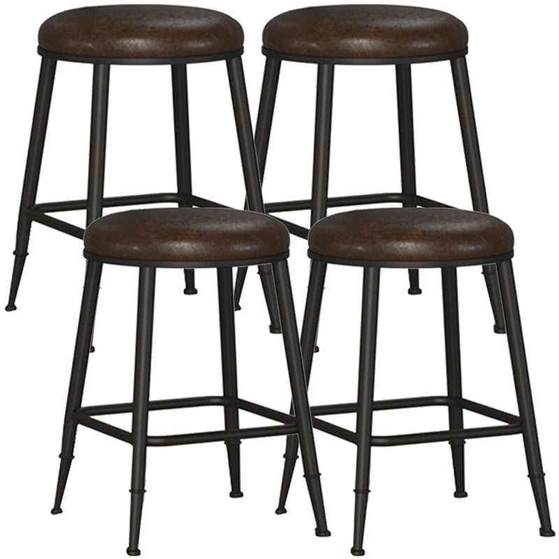 Contemporary Metal Solid Wood Barstool Indoor Bar Stool with Footrest Brown 4 Piece Set Short Stool(18"H) Clearhalo 'Bar Furniture' 'Bar Stools' 'bar_stools' 'furn' 'furn_bar_stools' 'furniture_bar_stools' 'Kitchen & Dining Furniture' 'kitchen&dining_furn' 'kitchen' 'kitchen_furn' Furniture' 4462535