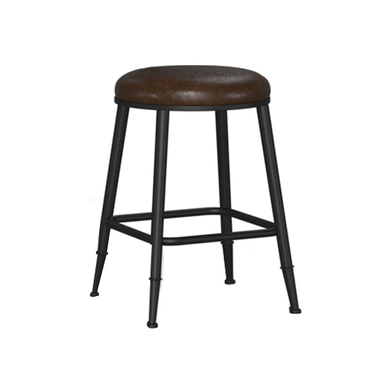 Contemporary Metal Solid Wood Barstool Indoor Bar Stool with Footrest Brown 1 Piece Short Stool(18"H) Clearhalo 'Bar Furniture' 'Bar Stools' 'bar_stools' 'furn' 'furn_bar_stools' 'furniture_bar_stools' 'Kitchen & Dining Furniture' 'kitchen&dining_furn' 'kitchen' 'kitchen_furn' Furniture' 4462536