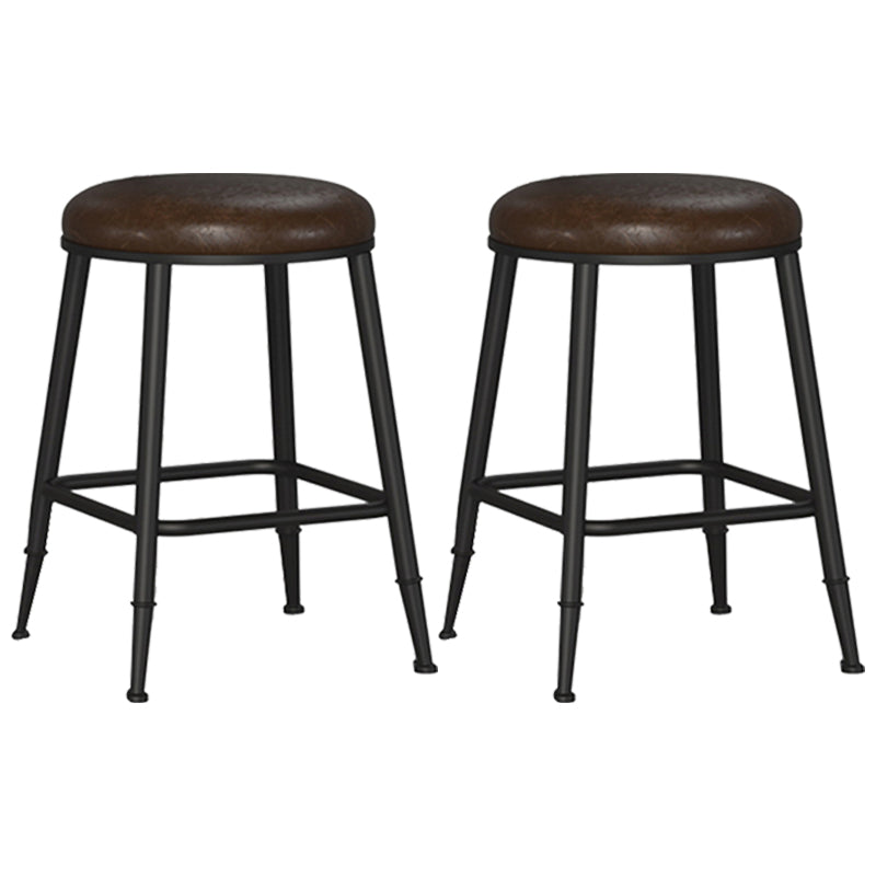 Contemporary Metal Solid Wood Barstool Indoor Bar Stool with Footrest Brown 2 Piece Set Short Stool(18"H) Clearhalo 'Bar Furniture' 'Bar Stools' 'bar_stools' 'furn' 'furn_bar_stools' 'furniture_bar_stools' 'Kitchen & Dining Furniture' 'kitchen&dining_furn' 'kitchen' 'kitchen_furn' Furniture' 4462537