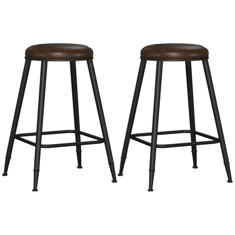 Contemporary Metal Solid Wood Barstool Indoor Bar Stool with Footrest Brown 2 Piece Set Counter Stool (23.5"H) Clearhalo 'Bar Furniture' 'Bar Stools' 'bar_stools' 'furn' 'furn_bar_stools' 'furniture_bar_stools' 'Kitchen & Dining Furniture' 'kitchen&dining_furn' 'kitchen' 'kitchen_furn' Furniture' 4462540