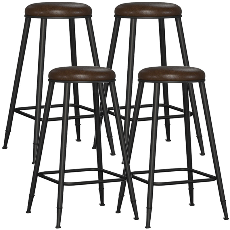 Contemporary Metal Solid Wood Barstool Indoor Bar Stool with Footrest Brown 4 Piece Set Counter Stool(27"H) Clearhalo 'Bar Furniture' 'Bar Stools' 'bar_stools' 'furn' 'furn_bar_stools' 'furniture_bar_stools' 'Kitchen & Dining Furniture' 'kitchen&dining_furn' 'kitchen' 'kitchen_furn' Furniture' 4462541