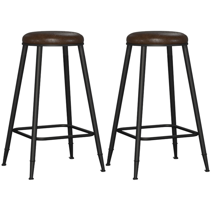 Contemporary Metal Solid Wood Barstool Indoor Bar Stool with Footrest Brown 2 Piece Set Counter Stool(27"H) Clearhalo 'Bar Furniture' 'Bar Stools' 'bar_stools' 'furn' 'furn_bar_stools' 'furniture_bar_stools' 'Kitchen & Dining Furniture' 'kitchen&dining_furn' 'kitchen' 'kitchen_furn' Furniture' 4462543