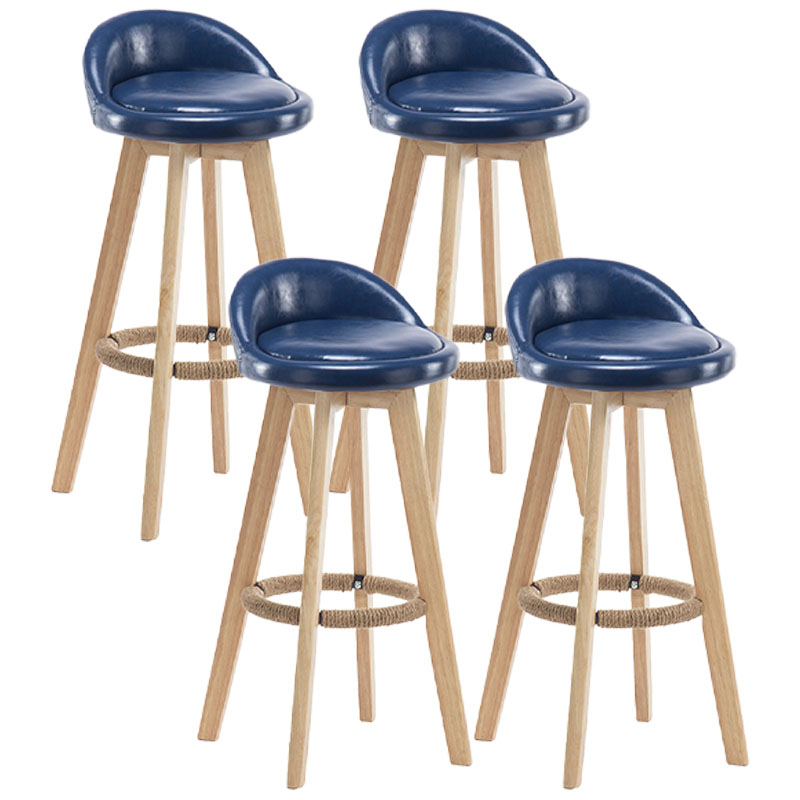Modern Rotatable Backrest Counter Stool Wood Cafe Bar Stool with Pedal and Cushion Blue 4 Piece Set Clearhalo 'Bar Furniture' 'Bar Stools' 'bar_stools' 'furn' 'furn_bar_stools' 'furniture_bar_stools' 'Kitchen & Dining Furniture' 'kitchen&dining_furn' 'kitchen' 'kitchen_furn' Furniture' 4463082