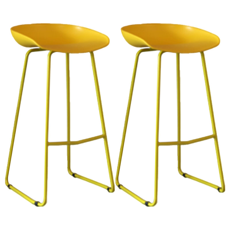 Modern Armless Backrest Counter Stool Iron Milk Tea Shop Bar Stool with Plastic Seat Yellow 2 Piece Set Clearhalo 'Bar Furniture' 'Bar Stools' 'bar_stools' 'furn' 'furn_bar_stools' 'furniture_bar_stools' 'Kitchen & Dining Furniture' 'kitchen&dining_furn' 'kitchen' 'kitchen_furn' Furniture' 4463110