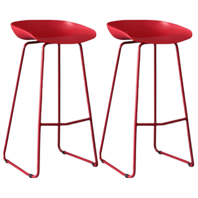 Modern Armless Backrest Counter Stool Iron Milk Tea Shop Bar Stool with Plastic Seat Red 2 Piece Set Clearhalo 'Bar Furniture' 'Bar Stools' 'bar_stools' 'furn' 'furn_bar_stools' 'furniture_bar_stools' 'Kitchen & Dining Furniture' 'kitchen&dining_furn' 'kitchen' 'kitchen_furn' Furniture' 4463113