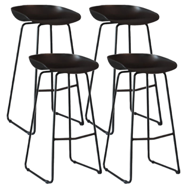 Modern Armless Backrest Counter Stool Iron Milk Tea Shop Bar Stool with Plastic Seat Black 4 Piece Set Clearhalo 'Bar Furniture' 'Bar Stools' 'bar_stools' 'furn' 'furn_bar_stools' 'furniture_bar_stools' 'Kitchen & Dining Furniture' 'kitchen&dining_furn' 'kitchen' 'kitchen_furn' Furniture' 4463114