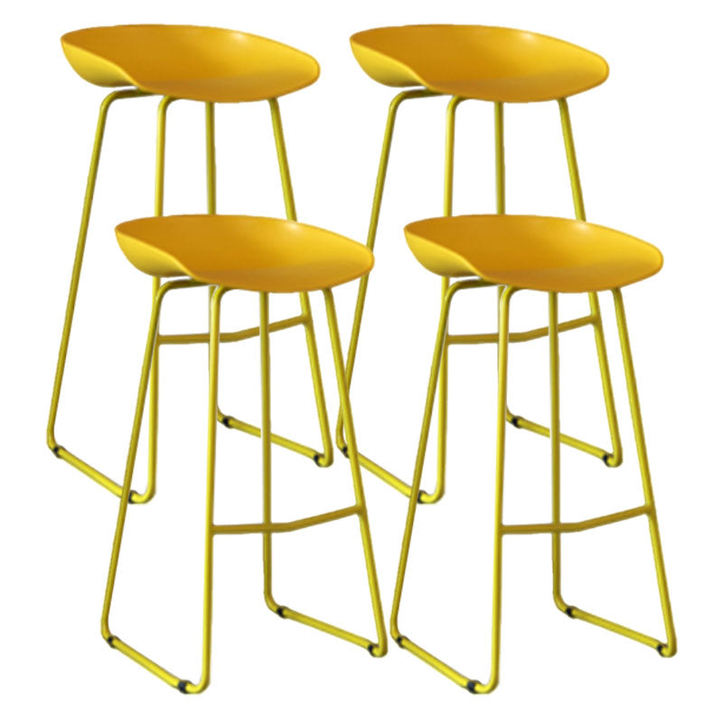 Modern Armless Backrest Counter Stool Iron Milk Tea Shop Bar Stool with Plastic Seat Yellow 4 Piece Set Clearhalo 'Bar Furniture' 'Bar Stools' 'bar_stools' 'furn' 'furn_bar_stools' 'furniture_bar_stools' 'Kitchen & Dining Furniture' 'kitchen&dining_furn' 'kitchen' 'kitchen_furn' Furniture' 4463116