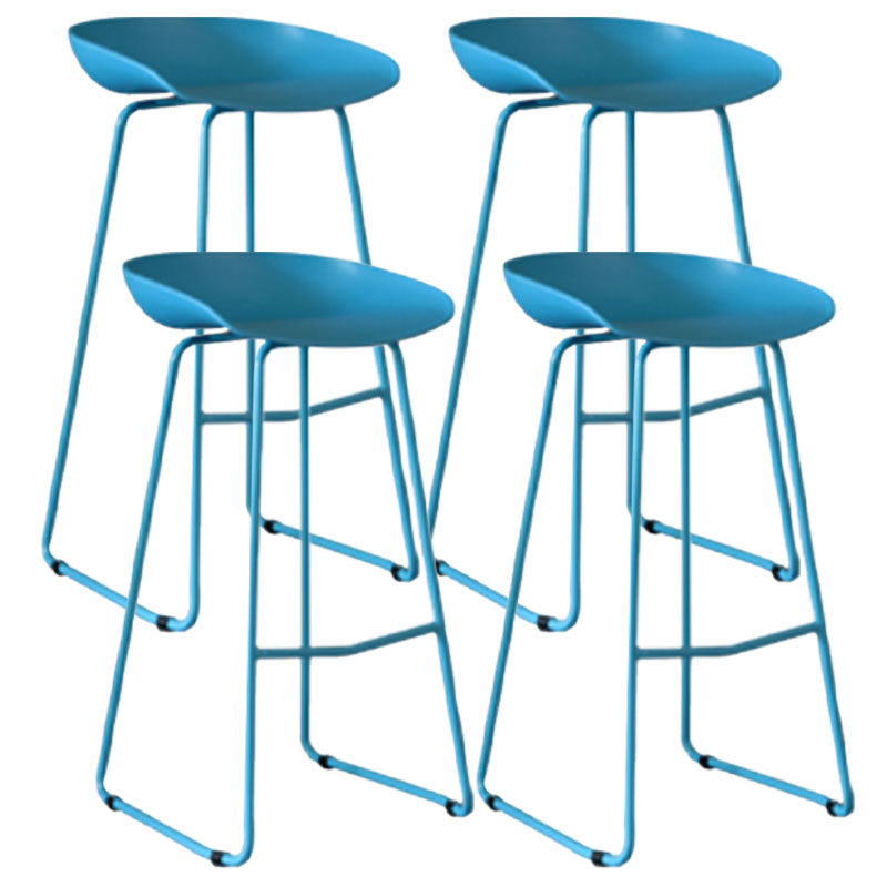 Modern Armless Backrest Counter Stool Iron Milk Tea Shop Bar Stool with Plastic Seat Blue 4 Piece Set Clearhalo 'Bar Furniture' 'Bar Stools' 'bar_stools' 'furn' 'furn_bar_stools' 'furniture_bar_stools' 'Kitchen & Dining Furniture' 'kitchen&dining_furn' 'kitchen' 'kitchen_furn' Furniture' 4463117