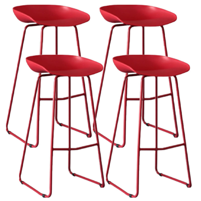 Modern Armless Backrest Counter Stool Iron Milk Tea Shop Bar Stool with Plastic Seat Red 4 Piece Set Clearhalo 'Bar Furniture' 'Bar Stools' 'bar_stools' 'furn' 'furn_bar_stools' 'furniture_bar_stools' 'Kitchen & Dining Furniture' 'kitchen&dining_furn' 'kitchen' 'kitchen_furn' Furniture' 4463119