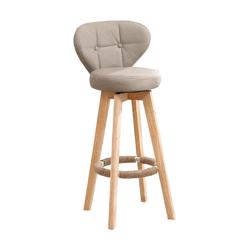 Modern Backrest Rotatable Counter Stool Wood Kitchen Bar Stool with Cushion and Pedal Khaki Natural 1 Piece Clearhalo 'Bar Furniture' 'Bar Stools' 'bar_stools' 'furn' 'furn_bar_stools' 'furniture_bar_stools' 'Kitchen & Dining Furniture' 'kitchen&dining_furn' 'kitchen' 'kitchen_furn' Furniture' 4463223
