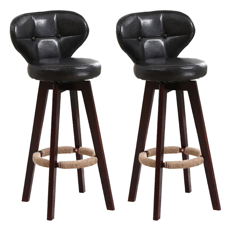 Modern Backrest Rotatable Counter Stool Wood Kitchen Bar Stool with Cushion and Pedal Black Brown 2 Piece Set Clearhalo 'Bar Furniture' 'Bar Stools' 'bar_stools' 'furn' 'furn_bar_stools' 'furniture_bar_stools' 'Kitchen & Dining Furniture' 'kitchen&dining_furn' 'kitchen' 'kitchen_furn' Furniture' 4463225