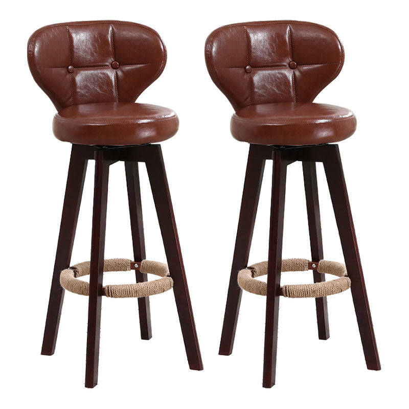 Modern Backrest Rotatable Counter Stool Wood Kitchen Bar Stool with Cushion and Pedal Brown Brown 2 Piece Set Clearhalo 'Bar Furniture' 'Bar Stools' 'bar_stools' 'furn' 'furn_bar_stools' 'furniture_bar_stools' 'Kitchen & Dining Furniture' 'kitchen&dining_furn' 'kitchen' 'kitchen_furn' Furniture' 4463227