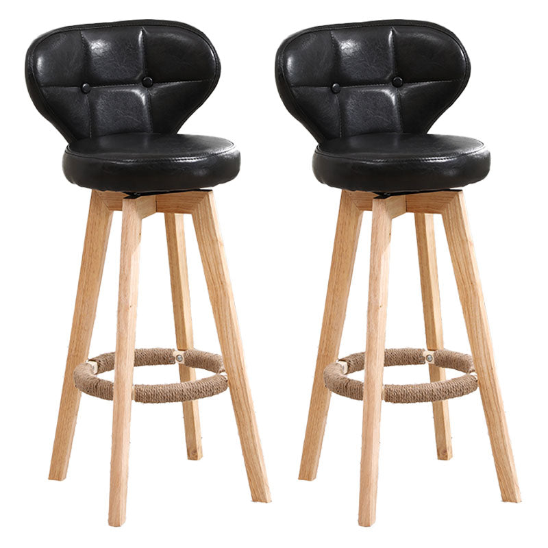 Modern Backrest Rotatable Counter Stool Wood Kitchen Bar Stool with Cushion and Pedal Black Natural 2 Piece Set Clearhalo 'Bar Furniture' 'Bar Stools' 'bar_stools' 'furn' 'furn_bar_stools' 'furniture_bar_stools' 'Kitchen & Dining Furniture' 'kitchen&dining_furn' 'kitchen' 'kitchen_furn' Furniture' 4463234