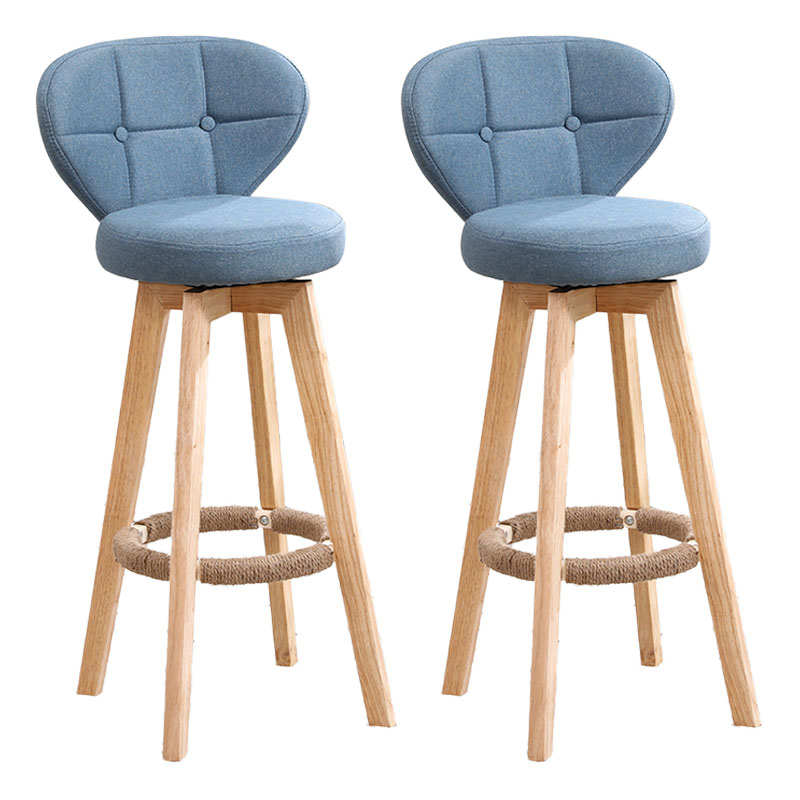 Modern Backrest Rotatable Counter Stool Wood Kitchen Bar Stool with Cushion and Pedal Light Blue Natural 2 Piece Set Clearhalo 'Bar Furniture' 'Bar Stools' 'bar_stools' 'furn' 'furn_bar_stools' 'furniture_bar_stools' 'Kitchen & Dining Furniture' 'kitchen&dining_furn' 'kitchen' 'kitchen_furn' Furniture' 4463238