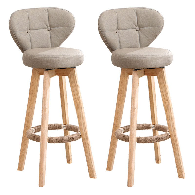 Modern Backrest Rotatable Counter Stool Wood Kitchen Bar Stool with Cushion and Pedal Khaki Natural 2 Piece Set Clearhalo 'Bar Furniture' 'Bar Stools' 'bar_stools' 'furn' 'furn_bar_stools' 'furniture_bar_stools' 'Kitchen & Dining Furniture' 'kitchen&dining_furn' 'kitchen' 'kitchen_furn' Furniture' 4463239