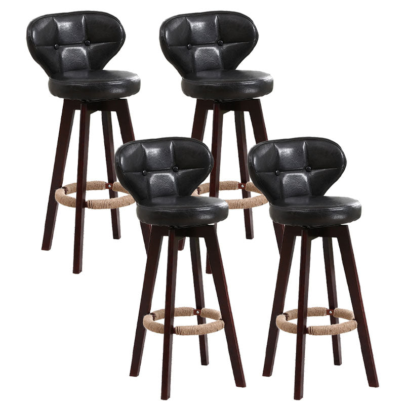 Modern Backrest Rotatable Counter Stool Wood Kitchen Bar Stool with Cushion and Pedal Black Brown 4 Piece Set Clearhalo 'Bar Furniture' 'Bar Stools' 'bar_stools' 'furn' 'furn_bar_stools' 'furniture_bar_stools' 'Kitchen & Dining Furniture' 'kitchen&dining_furn' 'kitchen' 'kitchen_furn' Furniture' 4463241