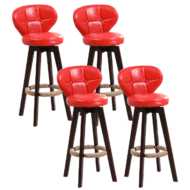 Modern Backrest Rotatable Counter Stool Wood Kitchen Bar Stool with Cushion and Pedal Red Brown 4 Piece Set Clearhalo 'Bar Furniture' 'Bar Stools' 'bar_stools' 'furn' 'furn_bar_stools' 'furniture_bar_stools' 'Kitchen & Dining Furniture' 'kitchen&dining_furn' 'kitchen' 'kitchen_furn' Furniture' 4463242