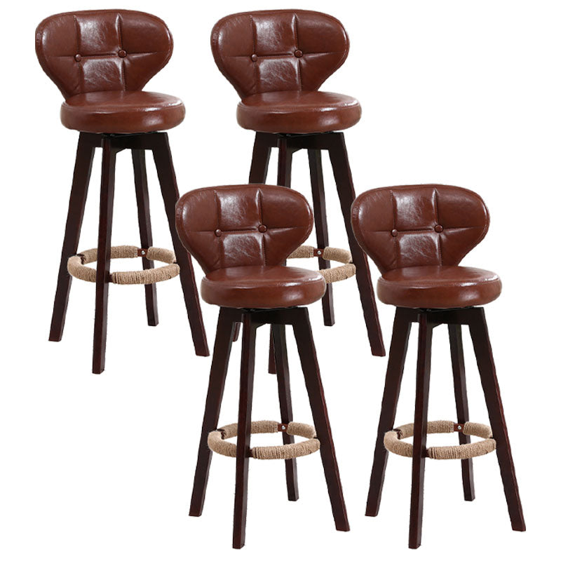 Modern Backrest Rotatable Counter Stool Wood Kitchen Bar Stool with Cushion and Pedal Brown Brown 4 Piece Set Clearhalo 'Bar Furniture' 'Bar Stools' 'bar_stools' 'furn' 'furn_bar_stools' 'furniture_bar_stools' 'Kitchen & Dining Furniture' 'kitchen&dining_furn' 'kitchen' 'kitchen_furn' Furniture' 4463243