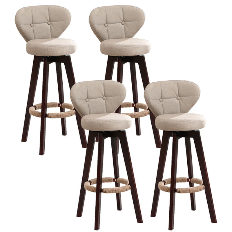 Modern Backrest Rotatable Counter Stool Wood Kitchen Bar Stool with Cushion and Pedal Khaki Brown 4 Piece Set Clearhalo 'Bar Furniture' 'Bar Stools' 'bar_stools' 'furn' 'furn_bar_stools' 'furniture_bar_stools' 'Kitchen & Dining Furniture' 'kitchen&dining_furn' 'kitchen' 'kitchen_furn' Furniture' 4463247