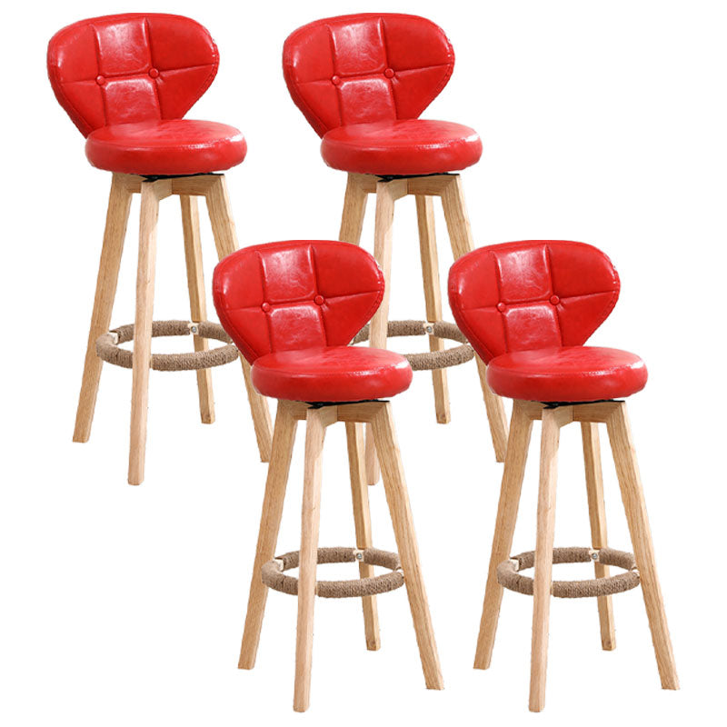 Modern Backrest Rotatable Counter Stool Wood Kitchen Bar Stool with Cushion and Pedal Red Natural 4 Piece Set Clearhalo 'Bar Furniture' 'Bar Stools' 'bar_stools' 'furn' 'furn_bar_stools' 'furniture_bar_stools' 'Kitchen & Dining Furniture' 'kitchen&dining_furn' 'kitchen' 'kitchen_furn' Furniture' 4463251