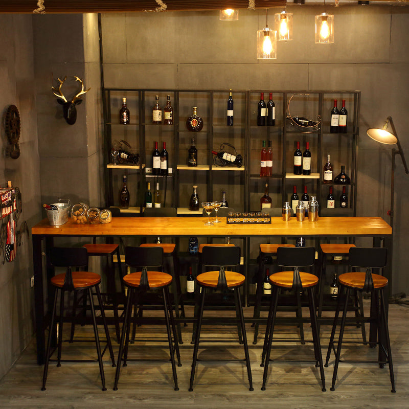 Brown Modern Style Bar Table in Metal and Wood Indoor Bar Counter 78.7"L x 15.7"W x 41.3"H Without Chairs Clearhalo 'Bar Furniture' 'Bar Tables' 'bar_tables' 'furn' 'furn_bar_tables' 'Furniture' 'furniture_bar_tables' 'Kitchen & Dining Furniture' 4463281