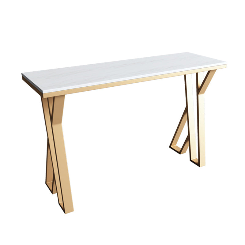 Glam Marble Counter Table with Rectangle Table Top Gold Double Pedestal Table - 42" H Clearhalo 'Bar Furniture' 'Bar Tables' 'bar_tables' 'furn' 'furn_bar_tables' 'Furniture' 'furniture_bar_tables' 'Kitchen & Dining Furniture' 4463301