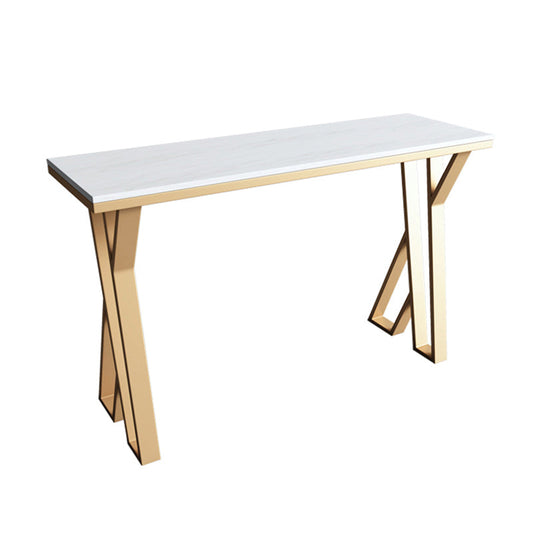 Glam Marble Counter Table with Rectangle Table Top Gold Double Pedestal Table - 42" H Clearhalo 'Bar Furniture' 'Bar Tables' 'bar_tables' 'furn' 'furn_bar_tables' 'Furniture' 'furniture_bar_tables' 'Kitchen & Dining Furniture' 4463301