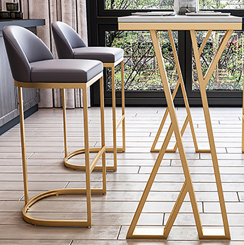 Glam Marble Counter Table with Rectangle Table Top Gold Double Pedestal Table - 42" H Clearhalo 'Bar Furniture' 'Bar Tables' 'bar_tables' 'furn' 'furn_bar_tables' 'Furniture' 'furniture_bar_tables' 'Kitchen & Dining Furniture' 4463304