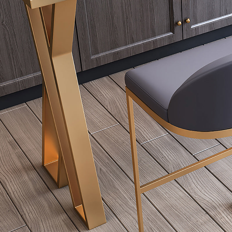 Glam Marble Counter Table with Rectangle Table Top Gold Double Pedestal Table - 42" H Clearhalo 'Bar Furniture' 'Bar Tables' 'bar_tables' 'furn' 'furn_bar_tables' 'Furniture' 'furniture_bar_tables' 'Kitchen & Dining Furniture' 4463305