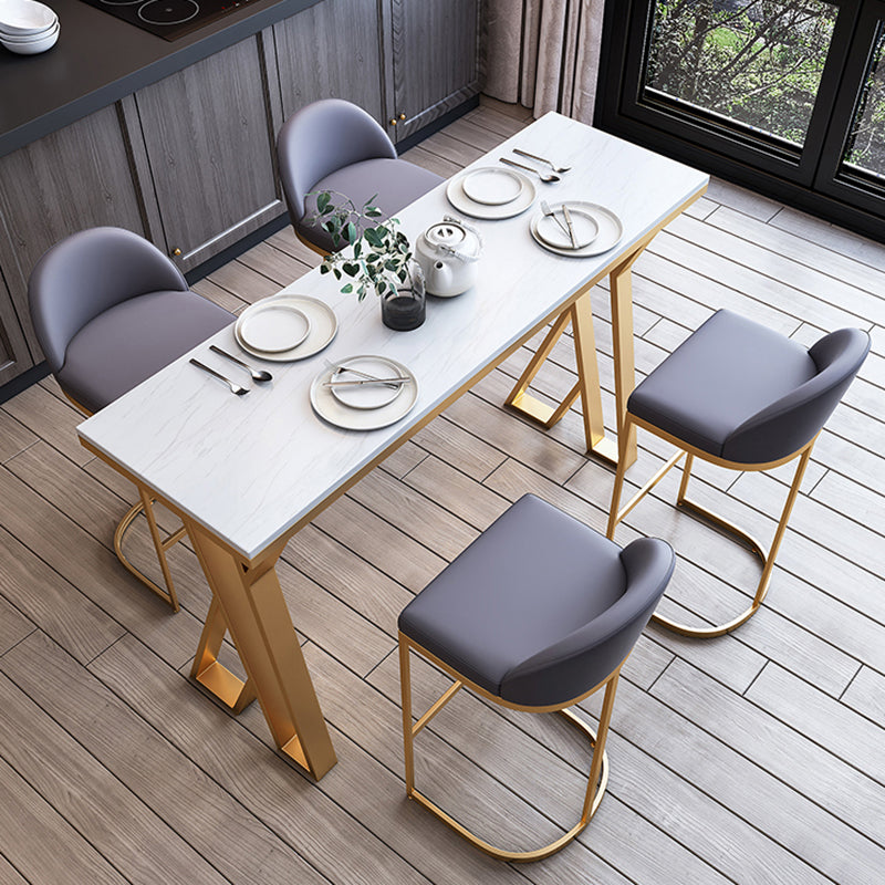 Glam Marble Counter Table with Rectangle Table Top Gold Double Pedestal Table - 42" H Clearhalo 'Bar Furniture' 'Bar Tables' 'bar_tables' 'furn' 'furn_bar_tables' 'Furniture' 'furniture_bar_tables' 'Kitchen & Dining Furniture' 4463307