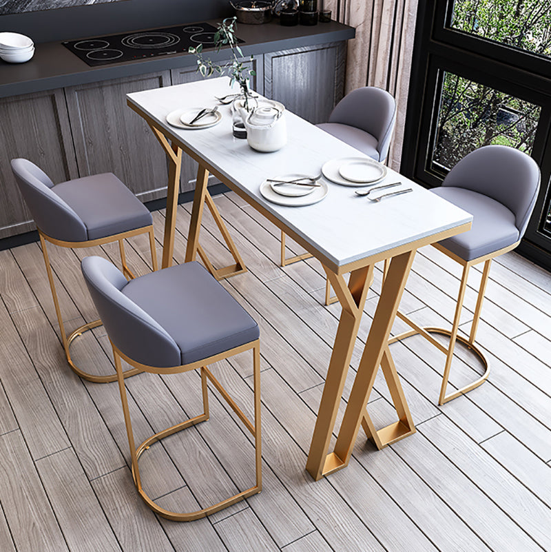 Glam Marble Counter Table with Rectangle Table Top Gold Double Pedestal Table - 42" H Clearhalo 'Bar Furniture' 'Bar Tables' 'bar_tables' 'furn' 'furn_bar_tables' 'Furniture' 'furniture_bar_tables' 'Kitchen & Dining Furniture' 4463308