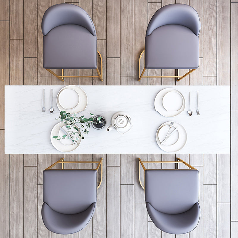 Glam Marble Counter Table with Rectangle Table Top Gold Double Pedestal Table - 42" H Clearhalo 'Bar Furniture' 'Bar Tables' 'bar_tables' 'furn' 'furn_bar_tables' 'Furniture' 'furniture_bar_tables' 'Kitchen & Dining Furniture' 4463310