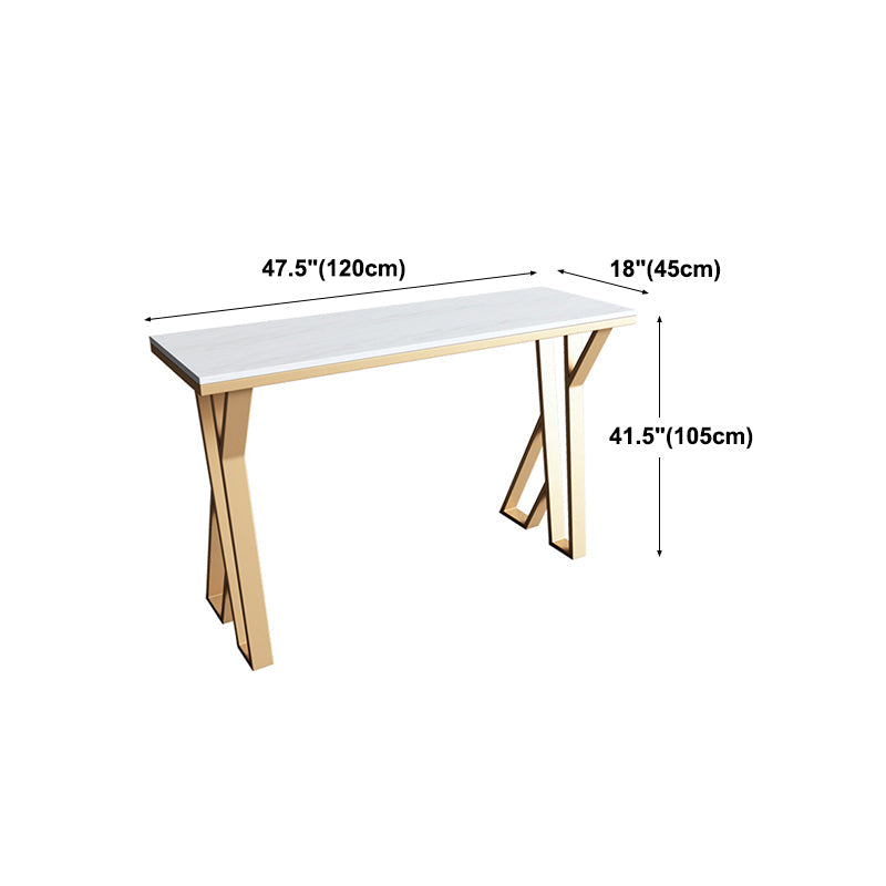 Glam Marble Counter Table with Rectangle Table Top Gold Double Pedestal Table - 42" H Clearhalo 'Bar Furniture' 'Bar Tables' 'bar_tables' 'furn' 'furn_bar_tables' 'Furniture' 'furniture_bar_tables' 'Kitchen & Dining Furniture' 4463312