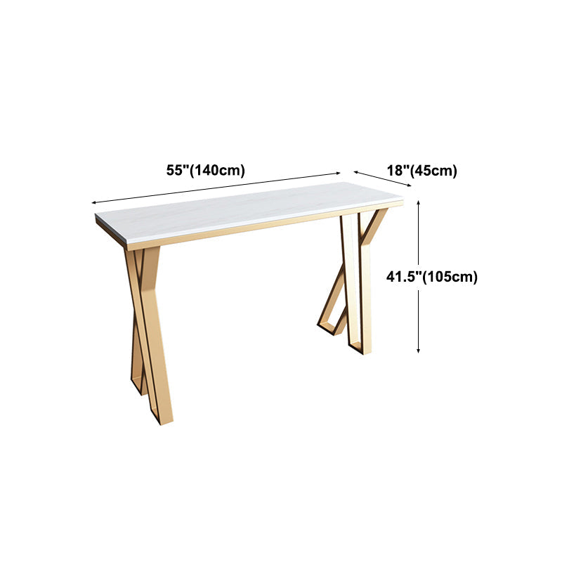 Glam Marble Counter Table with Rectangle Table Top Gold Double Pedestal Table - 42" H Clearhalo 'Bar Furniture' 'Bar Tables' 'bar_tables' 'furn' 'furn_bar_tables' 'Furniture' 'furniture_bar_tables' 'Kitchen & Dining Furniture' 4463313