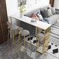 Glam Marble Bar Table with Rectangle Table Top Double Pedestal Table with 42-inch Height 63"L x 15.7"W x 41.3"H White-Gold Without Chairs Clearhalo 'Bar Furniture' 'Bar Tables' 'bar_tables' 'furn' 'furn_bar_tables' 'Furniture' 'furniture_bar_tables' 'Kitchen & Dining Furniture' 4463337