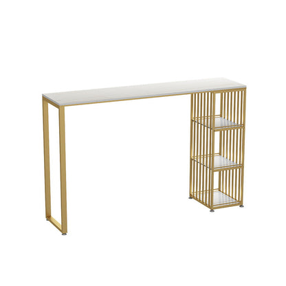 Glam Marble Bar Table with Rectangle Table Top Double Pedestal Table with 42-inch Height White-Gold Without Chairs Clearhalo 'Bar Furniture' 'Bar Tables' 'bar_tables' 'furn' 'furn_bar_tables' 'Furniture' 'furniture_bar_tables' 'Kitchen & Dining Furniture' 4463338
