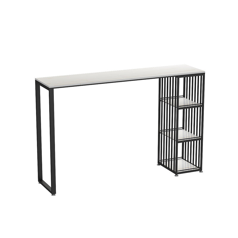 Glam Marble Bar Table with Rectangle Table Top Double Pedestal Table with 42-inch Height White-Black Without Chairs Clearhalo 'Bar Furniture' 'Bar Tables' 'bar_tables' 'furn' 'furn_bar_tables' 'Furniture' 'furniture_bar_tables' 'Kitchen & Dining Furniture' 4463339
