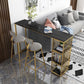 Glam Marble Bar Table with Rectangle Table Top Double Pedestal Table with 42-inch Height 63"L x 15.7"W x 41.3"H Gold-Black Without Chairs Clearhalo 'Bar Furniture' 'Bar Tables' 'bar_tables' 'furn' 'furn_bar_tables' 'Furniture' 'furniture_bar_tables' 'Kitchen & Dining Furniture' 4463340