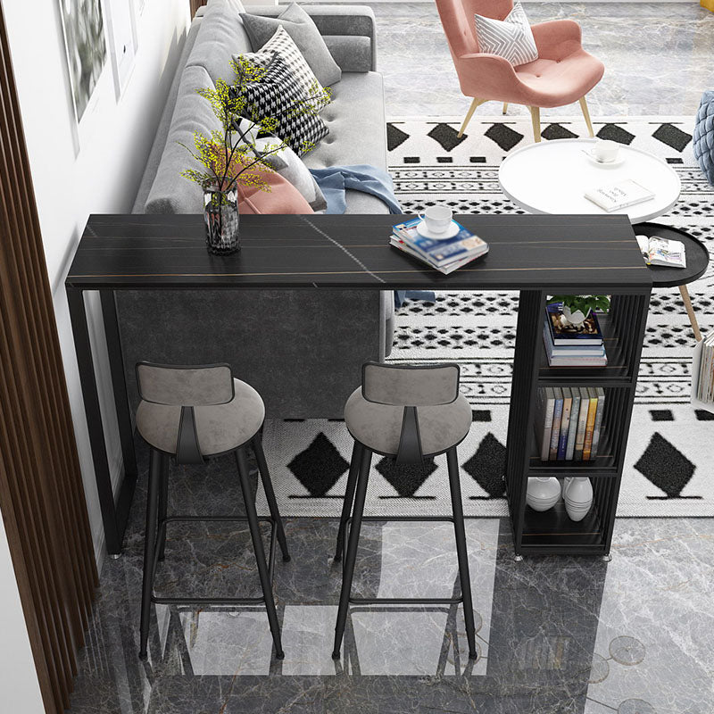 Glam Marble Bar Table with Rectangle Table Top Double Pedestal Table with 42-inch Height 63"L x 15.7"W x 41.3"H Black Without Chairs Clearhalo 'Bar Furniture' 'Bar Tables' 'bar_tables' 'furn' 'furn_bar_tables' 'Furniture' 'furniture_bar_tables' 'Kitchen & Dining Furniture' 4463342