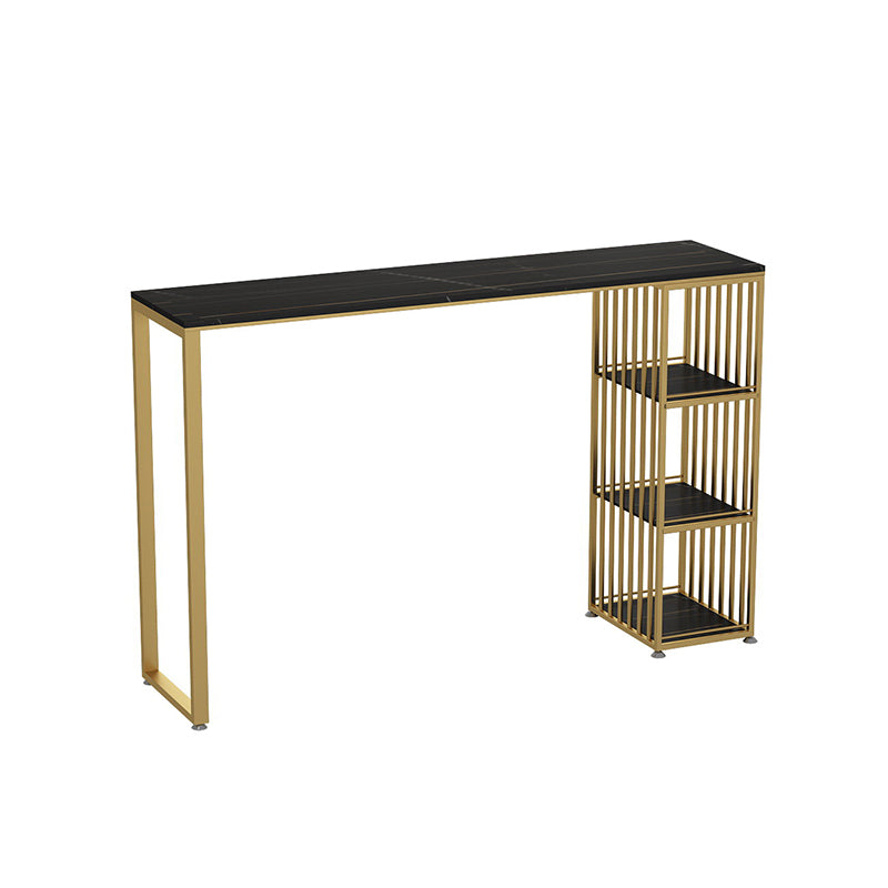 Glam Marble Bar Table with Rectangle Table Top Double Pedestal Table with 42-inch Height Gold-Black Without Chairs Clearhalo 'Bar Furniture' 'Bar Tables' 'bar_tables' 'furn' 'furn_bar_tables' 'Furniture' 'furniture_bar_tables' 'Kitchen & Dining Furniture' 4463344