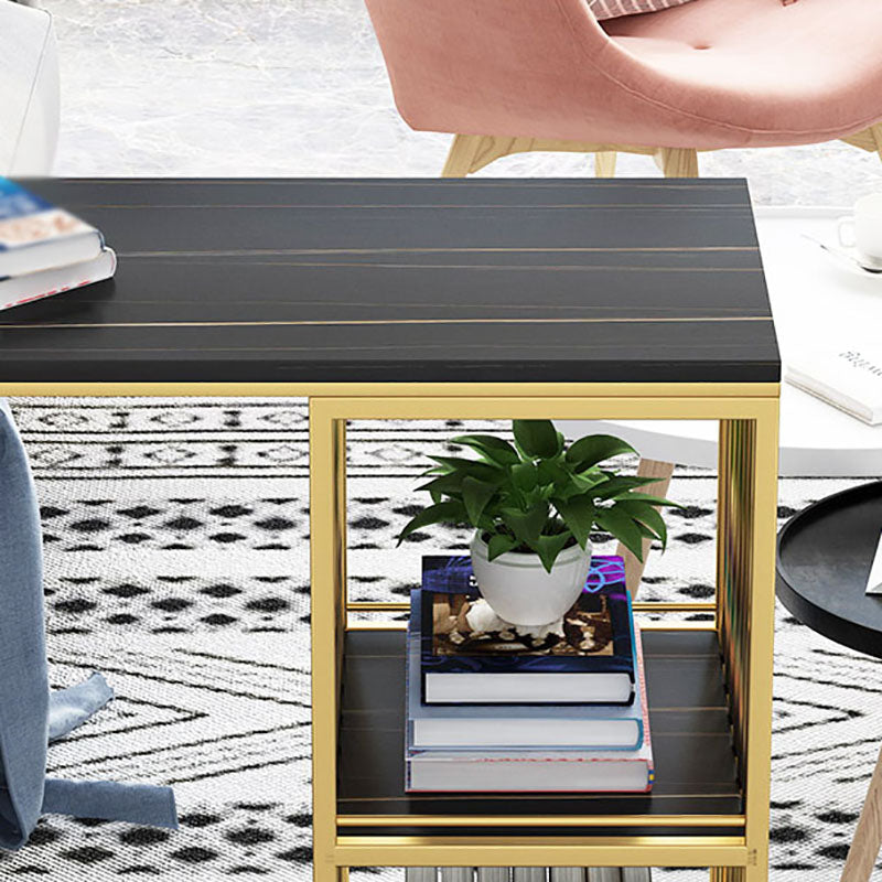 Glam Marble Bar Table with Rectangle Table Top Double Pedestal Table with 42-inch Height Clearhalo 'Bar Furniture' 'Bar Tables' 'bar_tables' 'furn' 'furn_bar_tables' 'Furniture' 'furniture_bar_tables' 'Kitchen & Dining Furniture' 4463347
