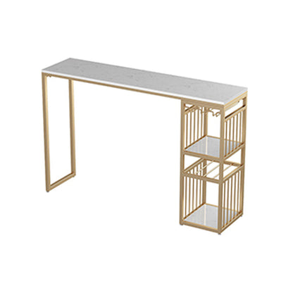 Glam White Marble Bar Table with Rectangle Table Top Gold Sled Table - 42" H White-Gold Without Chairs Clearhalo 'Bar Furniture' 'Bar Tables' 'bar_tables' 'furn' 'furn_bar_tables' 'Furniture' 'furniture_bar_tables' 'Kitchen & Dining Furniture' 4463360