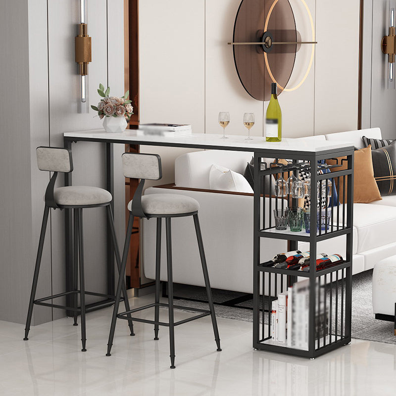 Glam White Marble Bar Table with Rectangle Table Top Gold Sled Table - 42" H 78.7"L x 15.7"W x 41.3"H Black White Without Chairs Clearhalo 'Bar Furniture' 'Bar Tables' 'bar_tables' 'furn' 'furn_bar_tables' 'Furniture' 'furniture_bar_tables' 'Kitchen & Dining Furniture' 4463362