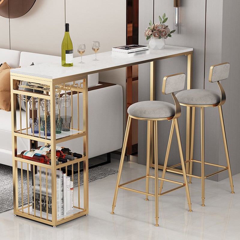 Glam White Marble Bar Table with Rectangle Table Top Gold Sled Table - 42" H 70.9"L x 15.7"W x 41.3"H White-Gold Without Chairs Clearhalo 'Bar Furniture' 'Bar Tables' 'bar_tables' 'furn' 'furn_bar_tables' 'Furniture' 'furniture_bar_tables' 'Kitchen & Dining Furniture' 4463363